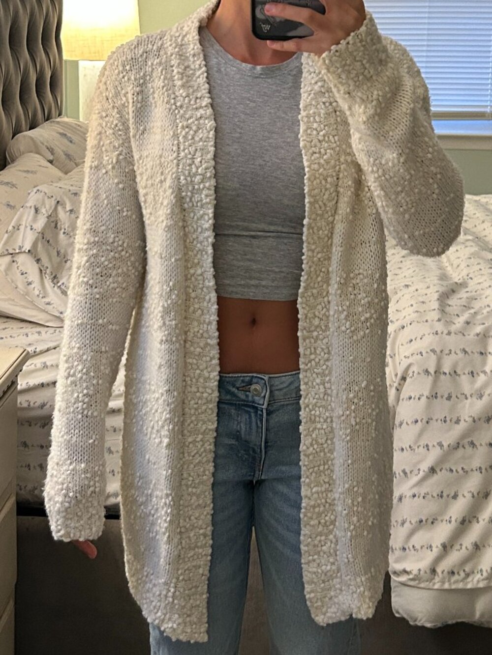 Mesh + Lace Cream Textured Cardigan